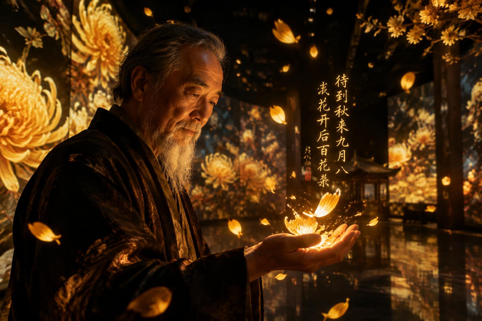 采菊 · 落英:伸手承接,花瓣落入掌心,聚成诗句